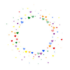 Rainbow colored scattered hearts. LGBT valentine