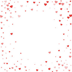 Red hearts scattered on white background.