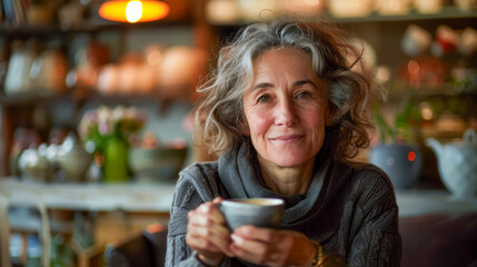 Morning Tranquility: A Woman's Serene Coffee Moment