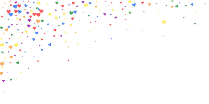Rainbow colored scattered hearts. LGBT valentine
