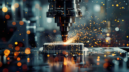 Hyper-realistic image of a CNC milling machine in a metalworking process detailed bright sparks  modern  vivid and