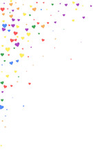 Rainbow colored scattered hearts. LGBT valentine