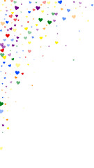 Rainbow colored scattered hearts. LGBT valentine
