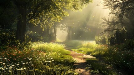 Fototapeta premium Landscape, forest sun and trees