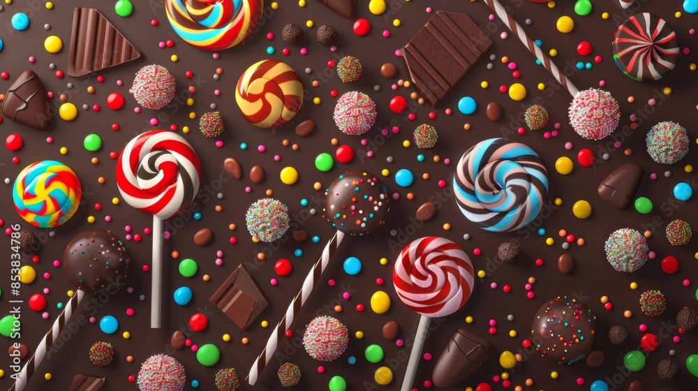 Wall mural sugary, colorful dessert, confectionery snack with delicious background candy food illustration - Wall murals