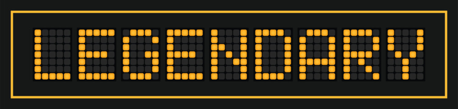 Orange color led banner in word legendary on black background
