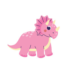 Childrens dinosaurs. Pink triceratops isolated on white background. Dino character in childish style.