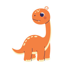 Childrens dinosaurs. Orange brachiosaurus isolated on white background. Dino character in childish style