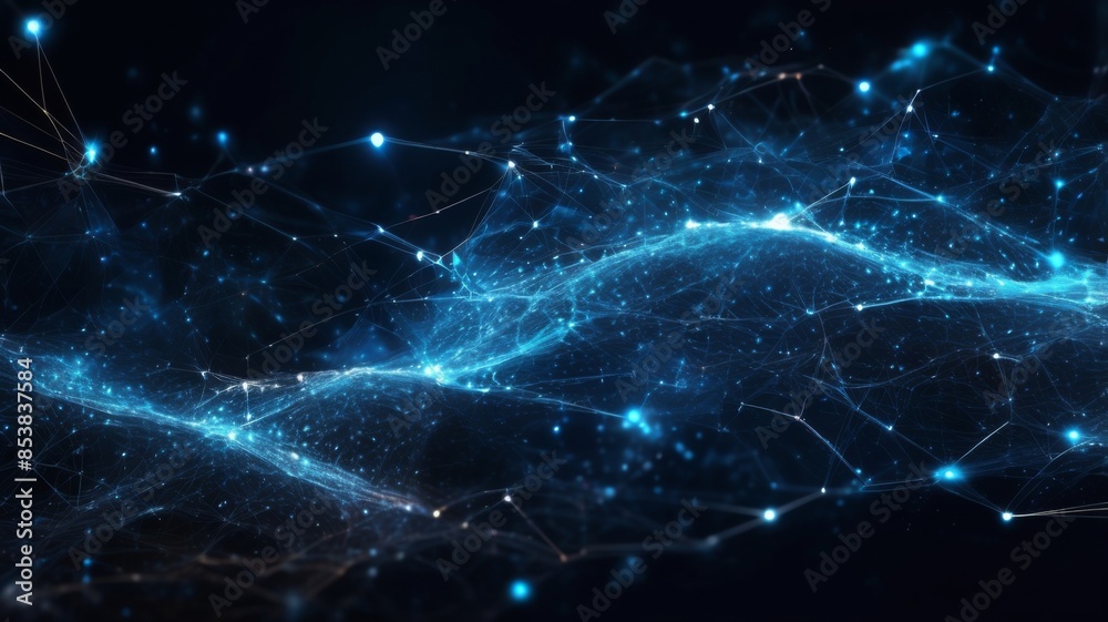 Leinwandbilder abstract background featuring clusters of glowing particles representing data packets moving through a network