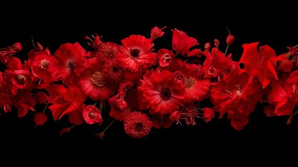 Fototapeta premium Red flowers on black background