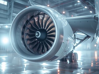 Precision in Power: Close-Up of Modern Airplane Engine Detailing Technology and Innovation