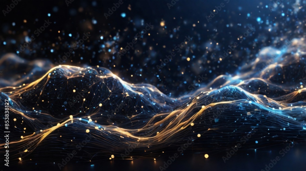 Aufkleber abstract background featuring clusters of glowing particles representing data packets moving through a network