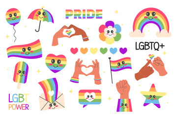 Fototapeta premium Lgbt collection kawaii pride month flat style