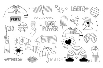 Lgbt outline elements collection pride month flat style