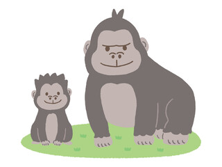 ゆるい手描きの親子ゴリラ © AKIYU