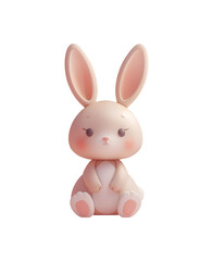 Obraz premium Joyful 3D Render of a Cute Rabbit Sitting, Isolated on Transparent Background, PNG