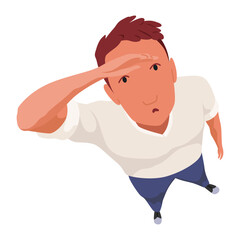 Overhead people looking up. Surprised man character watching, staring, top down view. Cartoon vector illustration