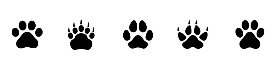 Paw Icon. Paws Icons. Dog, bear and cat paw prints collection. Vector Illustration. Vector Graphic. EPS 10