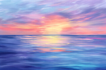 Fototapeta premium Tranquil and serene ocean sunset digital illustration with calm waters, vibrant sky, peaceful scene, colorful nature, soothing seascape, and soft light for desktop wallpaper and background
