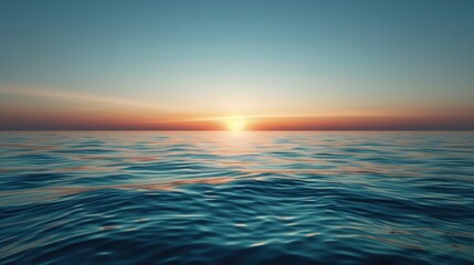 Fototapeta premium Calm ocean at sunset with gentle waves and a warm horizon, capturing tranquility and beauty