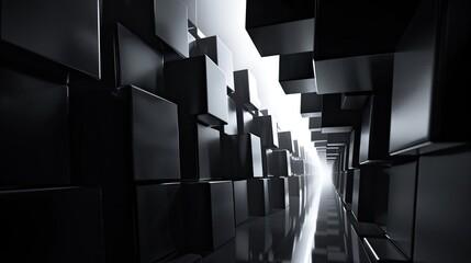 Abstract black and white geometric blocks creating a futuristic and modern visual effect