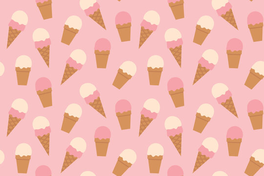 seamless summer pattern with ice cream in a waffer cones - vector illustration