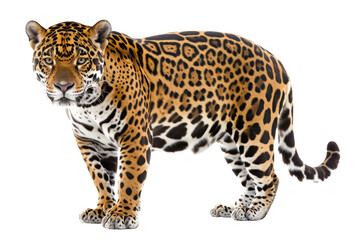 Obraz premium A stunning image of a jaguar, highlighting its beautiful spotted coat and piercing eyes. Perfect for wildlife and nature-themed projects.