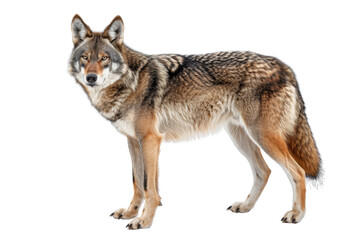 Fototapeta premium Beautiful full-body image of a lone wolf standing against a transparent background. showcasing its thick fur and alert expression.