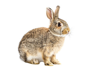 Fototapeta premium Close-up of a cute brown rabbit with transparent background. showcasing its fluffy fur, perky ears, and alert expression.
