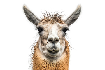Close-up of a curious llama with a transparent background. showcasing the distinctive features and expressions of this unique animal.