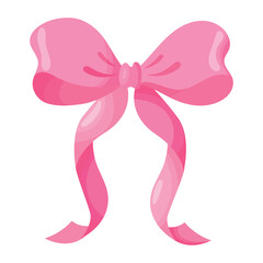 Pink bow bow with long ribbons. Design element in cartoon style.