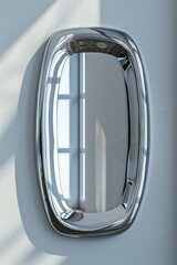 Obraz premium A large silver mirror with a window behind it
