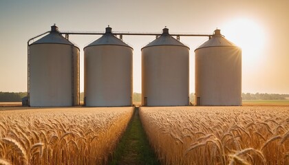 Obraz premium Silos in a wheat field Storage of agricultural production 