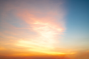 Beautiful , luxury soft gradient orange gold clouds and sunlight on the blue sky perfect for the background, take in everning,Twilight, Large size, high definition landscape photo