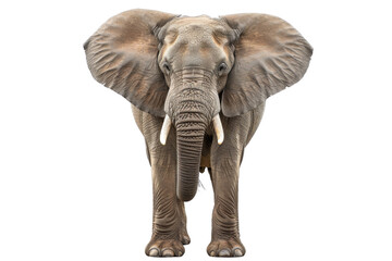 Fototapeta premium Front view of an African elephant isolated on transparent background. Perfect for wildlife-themed projects, educational materials, or animal conservation campaigns.
