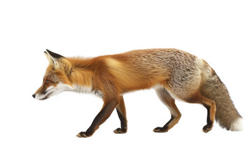 Fototapeta premium Graceful red fox on the move, isolated on a transparent background. showcasing its sleek fur and sharp features.