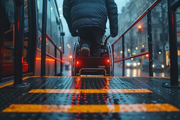 Fototapeta premium Person in wheelchair on city street night