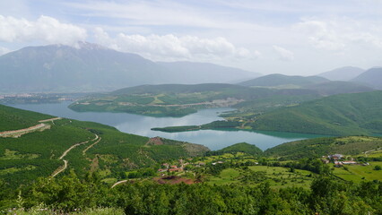 landscape with mountains Albania Valbone mountains valley lake