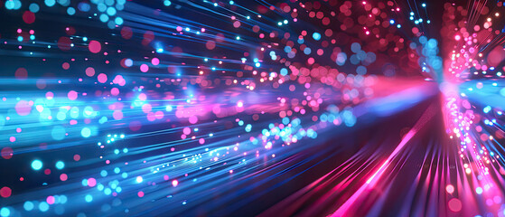 Obraz premium data connection transfer colorful glowing neon color shiny speed lines energy motion speed digital modern wide abstract on dark background