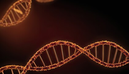 3D render dna strands helix molecule experiment illustration against a dark blur background