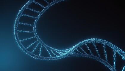 A macro photograph showcases a close up of a DNA strand, resembling a stunning pattern in electric blue and magenta, set against a blue background.