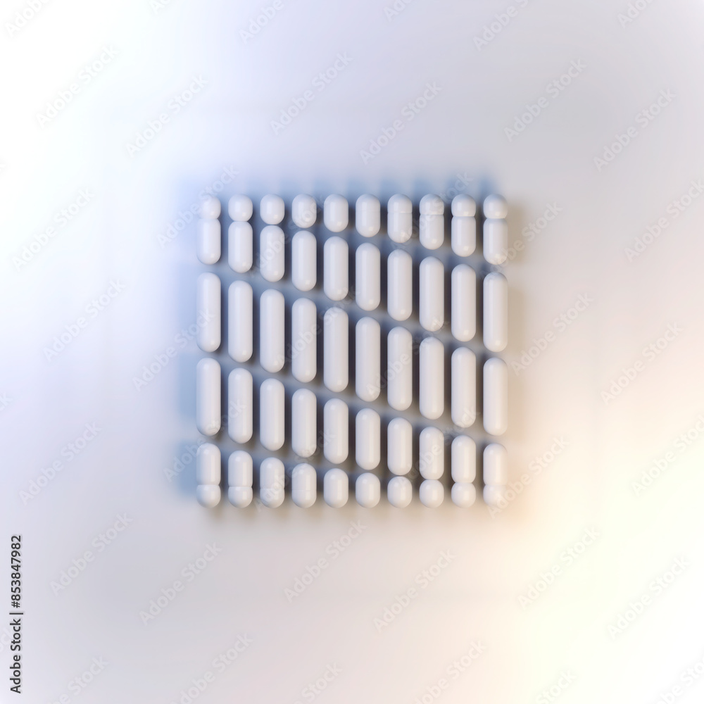 Leinwandbilder digital illustration of a group of white capsules arranged in a square on a white background. 3d ren