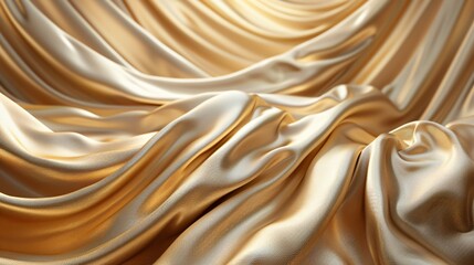 Fototapeta premium Close-up of gold silk fabric with large wave