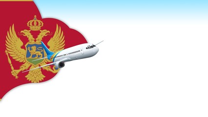 3d illustration plane with Montenegro flag background for business and travel design