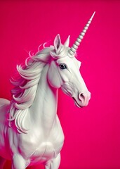 Unicorn statue on a pink background. Fantasy unicorn. Fantasy animal.