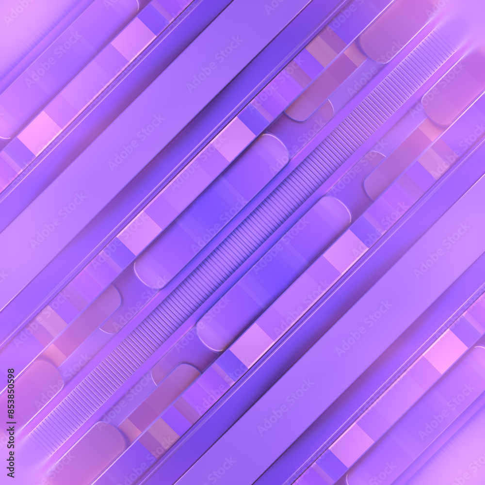 Poster Digital illustration featuring a symmetrical repeating geometric pattern with shades of purple and pink. 3d rendering