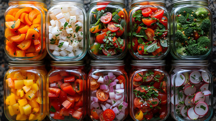 Weekly meal prepping with fresh vegetables.