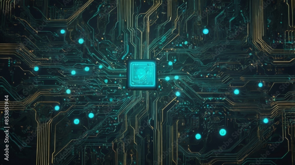 Fototapete abstract background featuring a detailed circuit board design with glowing pathways and nodes