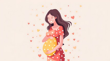 Smiling Pregnant Woman with Hearts