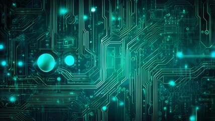 abstract background featuring a detailed circuit board design with glowing pathways and nodes
